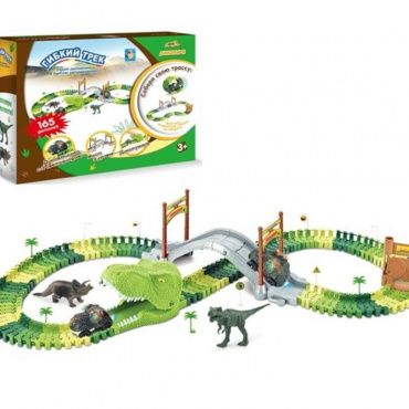 Т20859 Гибкий трек "Динопарк" 165 дет, динотуннель, ворота, мост, 2 динозавра(16,14см.), диномашинка